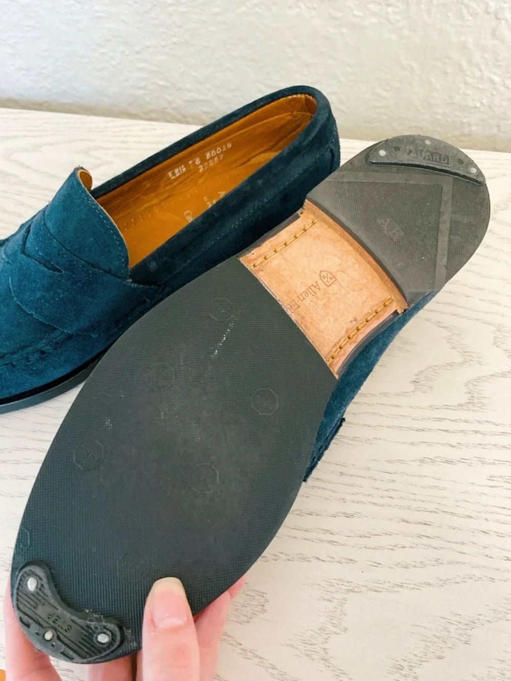 Allen Edmonds Cavanaugh Navy Suede Penny Loafers Men’s 8.5 Resoled USA Made